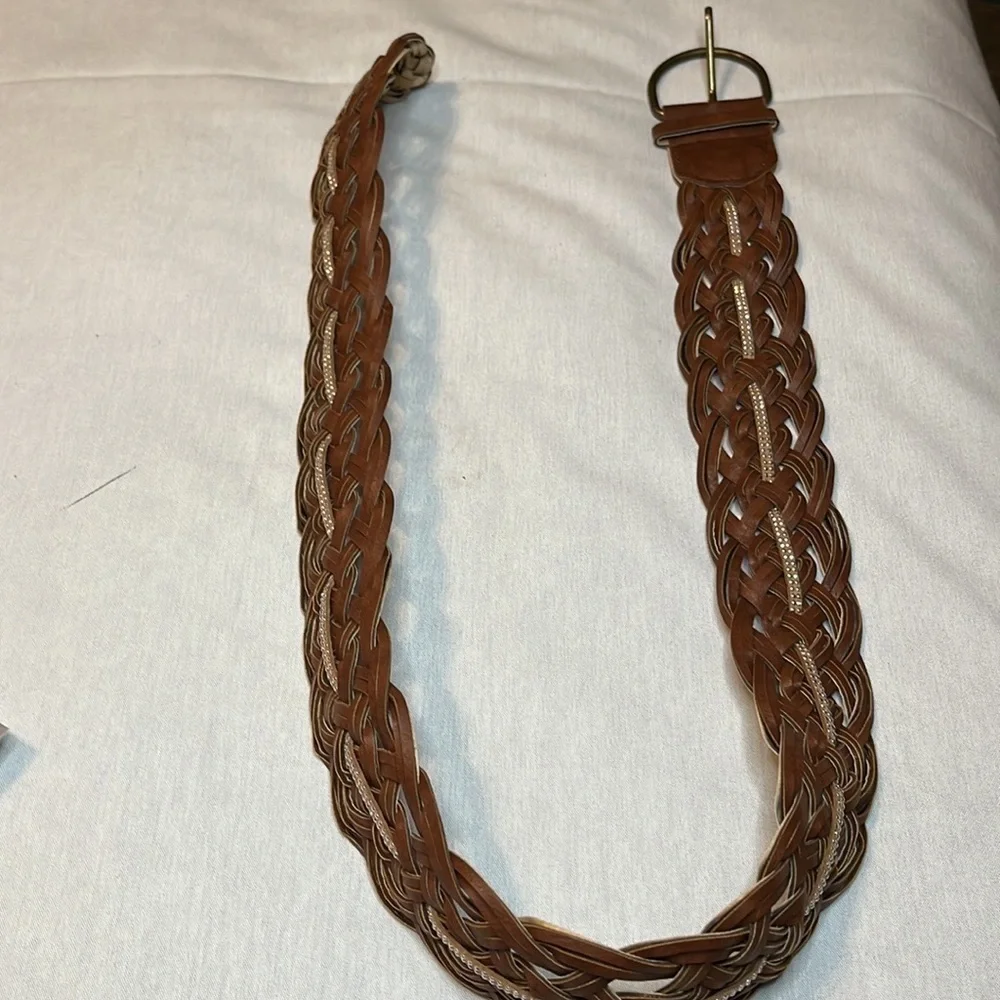 Braided Brown Tan Woven Belt Adjustable Casual Boho Belt Medium
